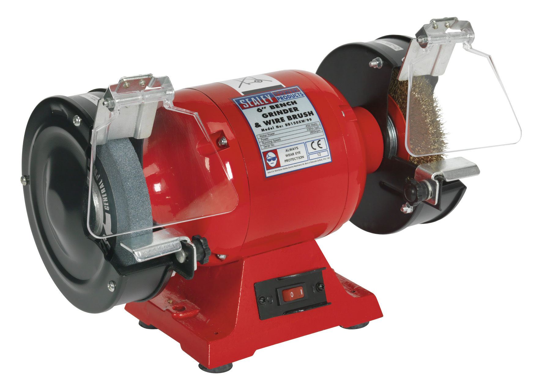 Sealey BG150XW/99 Bench Grinder 150mm with Wire Wheel 450W/230V Heavy-Duty
