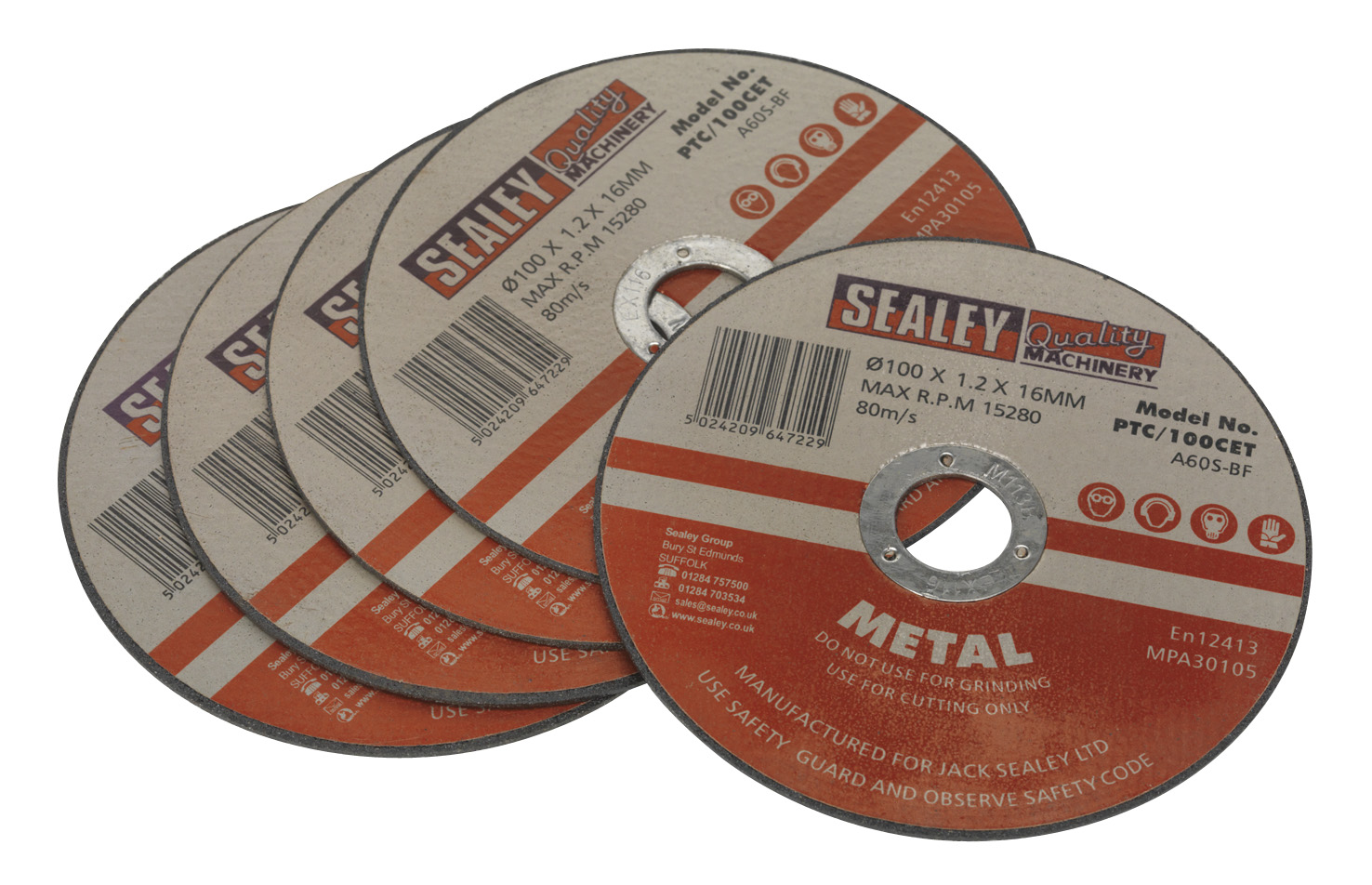 Sealey PTC/100CET5 Cutting Disc &oslash;100 x 1.2mm 16mm Bore - Pack of 5