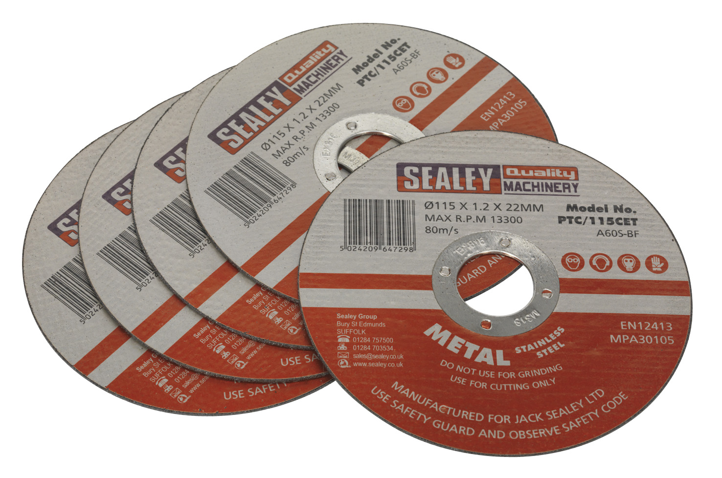 Sealey PTC/115CET5 Cutting Disc &oslash;115 x 1.2mm 22mm Bore - Pack of 5