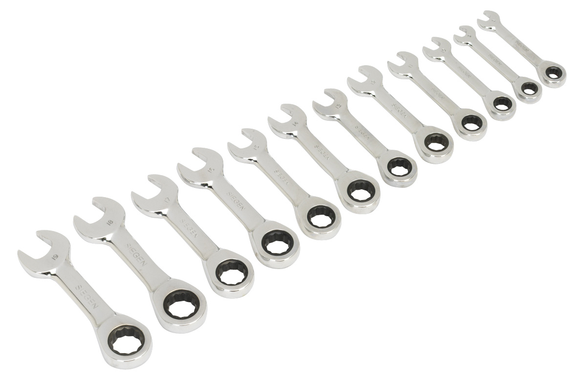 Sealey S0633 Stubby Combination Ratchet Ring Spanner Set 12 Piece Metric