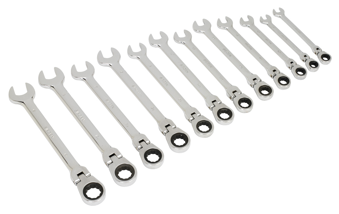 Sealey S0635 Flexible Head Ratchet Combination Spanner Set 12 Piece Metric