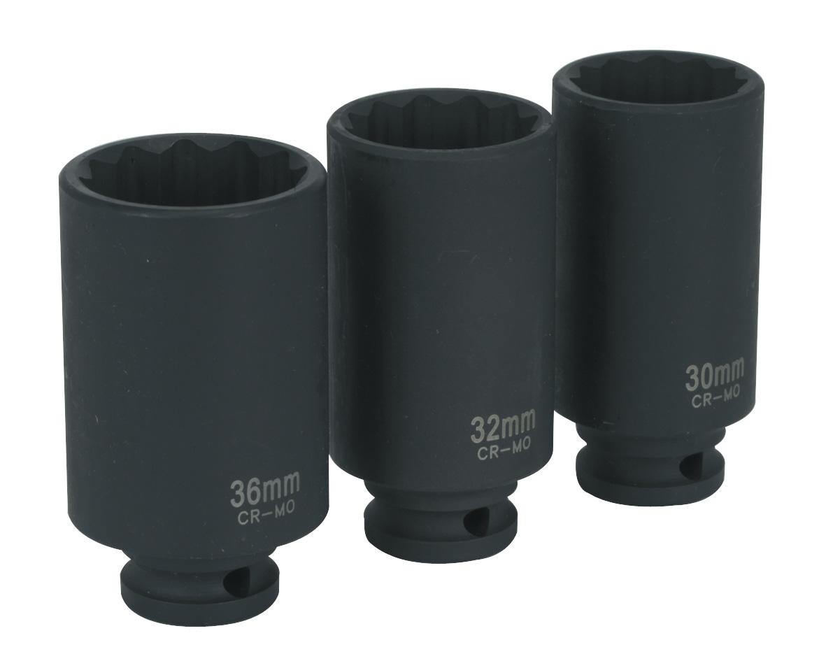 Sealey SX051 Impact Hub Nut Socket Set Bi-Hex 1/2"Sq Drive 3pc