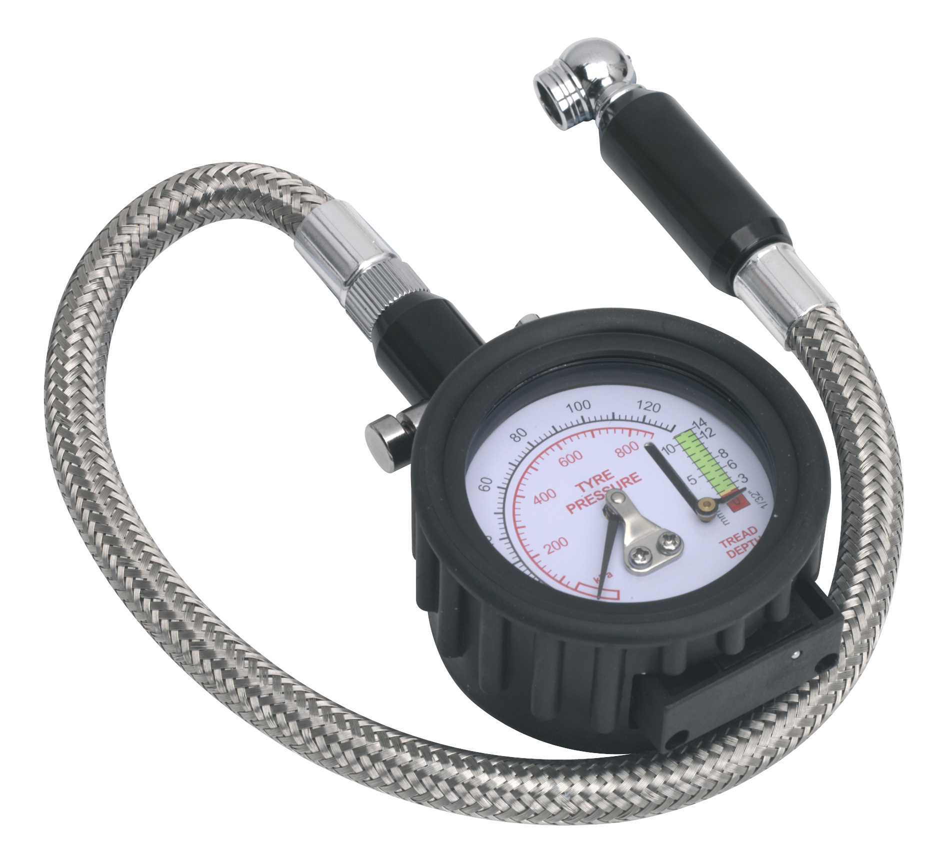 Sealey TSTPDG02 Tyre Pressure Gauge with Tyre Tread Depth Gauge - Flexi Hose