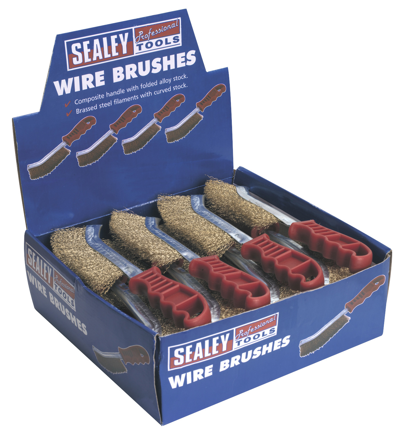 Sealey WB05DB24 Wire Brush Brassed Steel Plastic Handle Display Pack of 24
