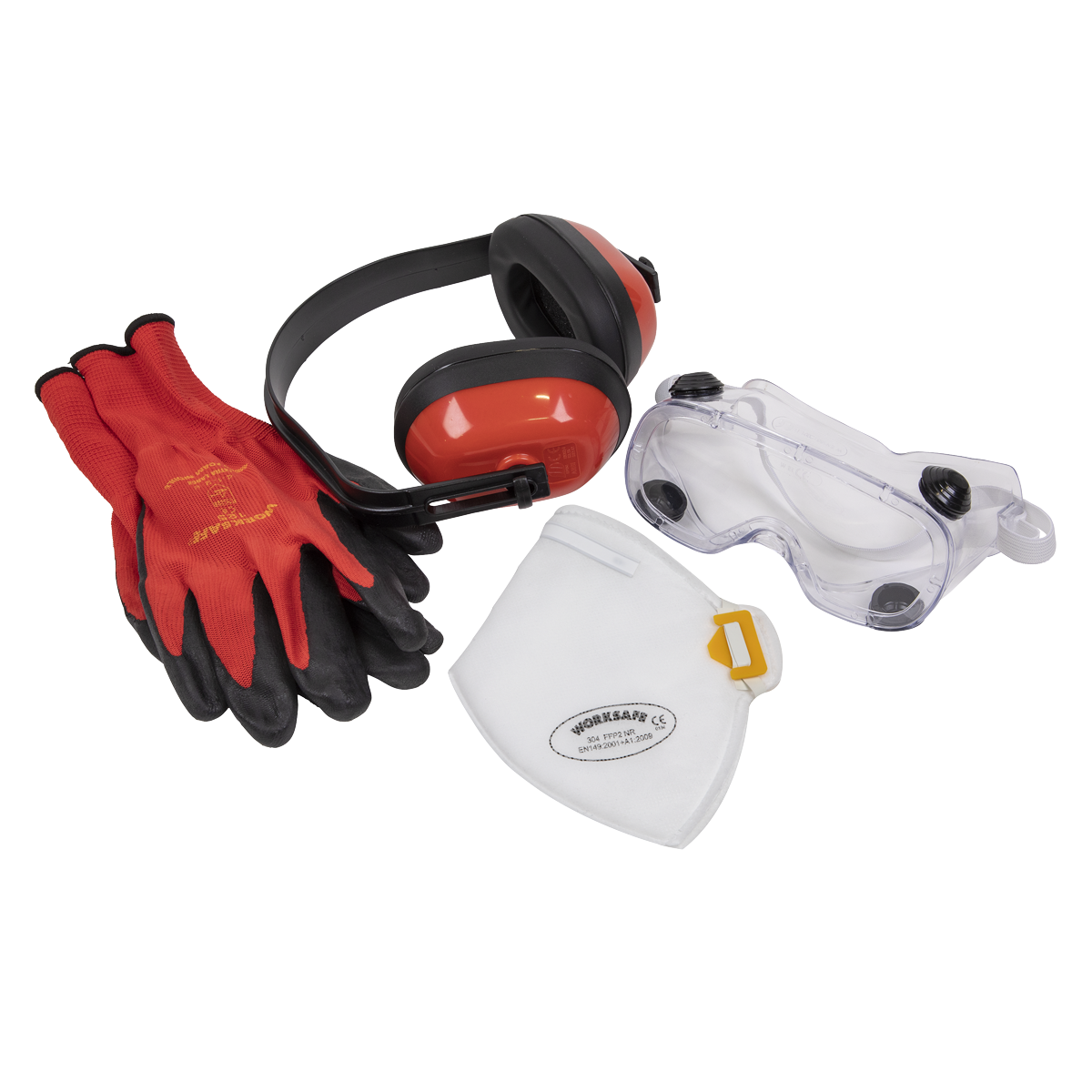 Sealey SEP4 Flexi Grip Gloves, FFP2 Mask, Goggles & Ear Defenders