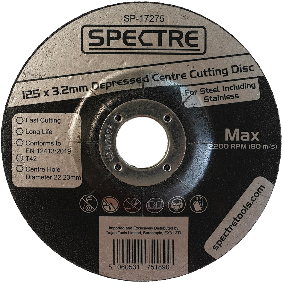 Spectre SP-17275 125mm x 3.2mm (5" x1/8") Industrial Quality Metal Cutting Disc DPC