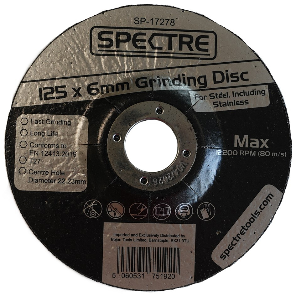 Spectra SP-17278 Metal Grinding Disc 125mm x 6mm (5" x ¼") 