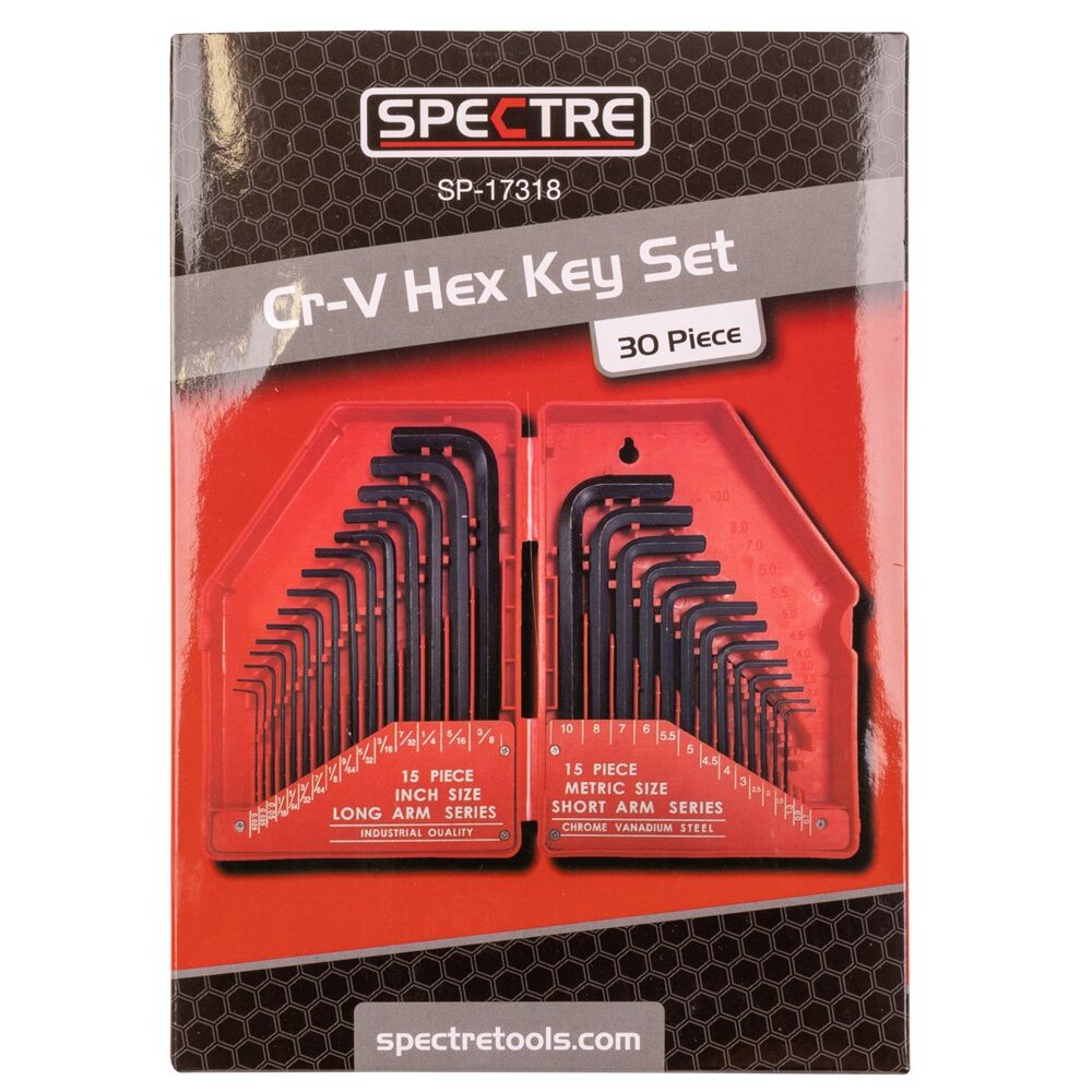 Spectre SP-17318 30 Piece Long and Standard Hex Key Set In Folding Case