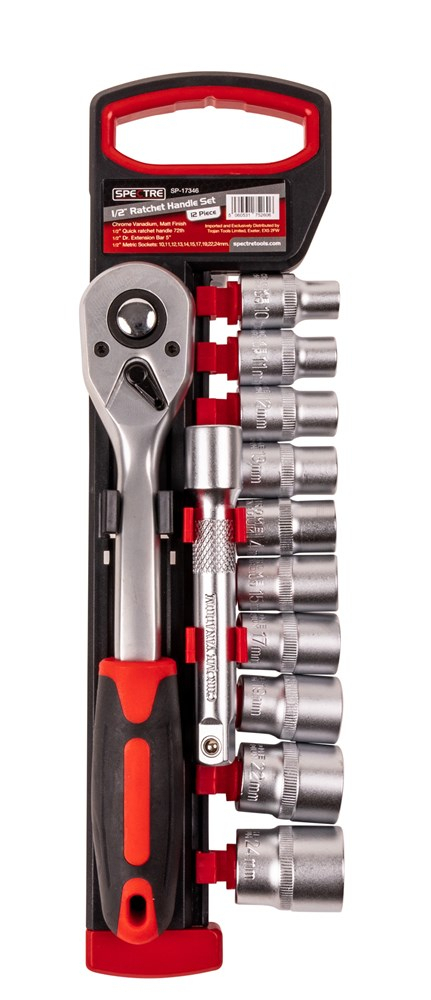 Spectre 12 Piece ½" Socket Set with 72T Quick Rachet Handle and Extension Bar