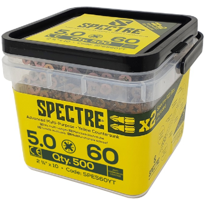 Spectre SPE560YT Woodscrew 5.0mm x 60mm Tub x 500 Yellow Zinc