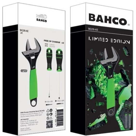 Bahco BAH9029GTP 9029 Phosphate Green ERGO™ Adjustable Wrench 170mm + 2 Free Screwdrivers