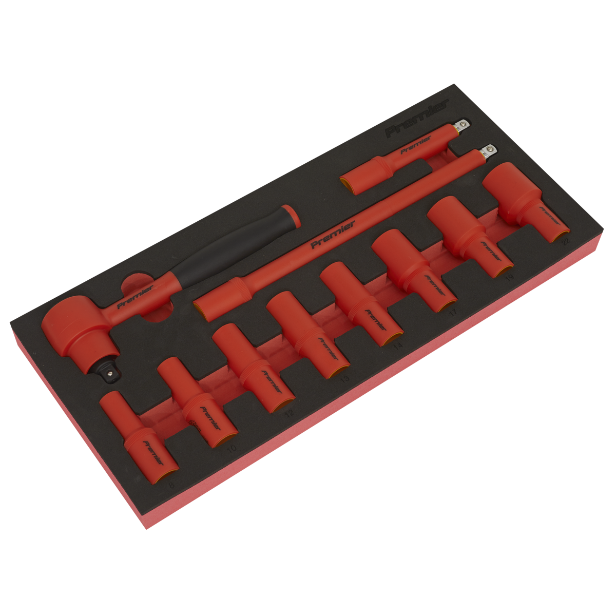 Sealey TBTE01 Insulated Socket Set with Tool Tray 11pc 3/8"Sq Drive - VDE Approved