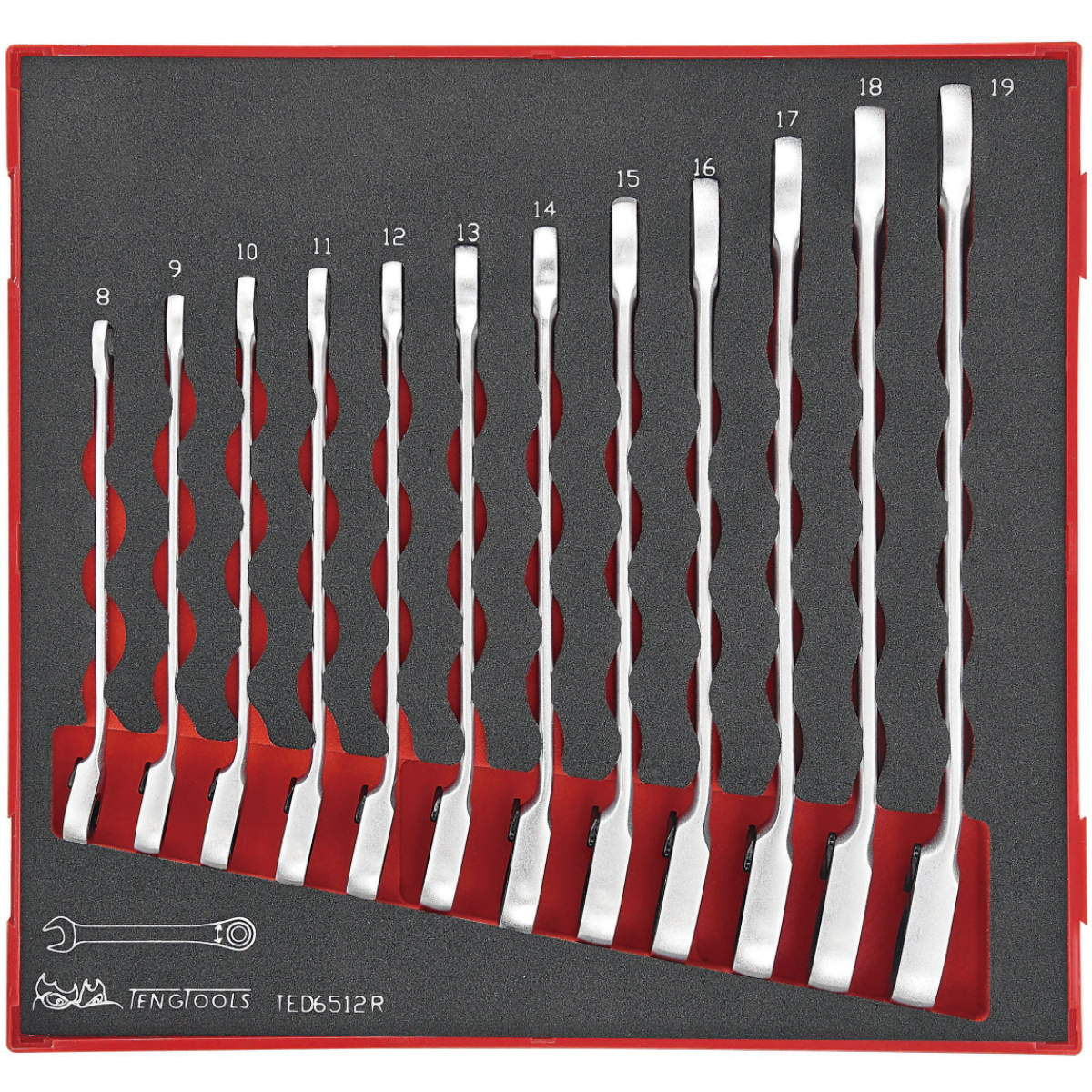 Teng Tools TED6512R 12 Piece EVA Flip Reverse Ratcheting Combination Spanner Set