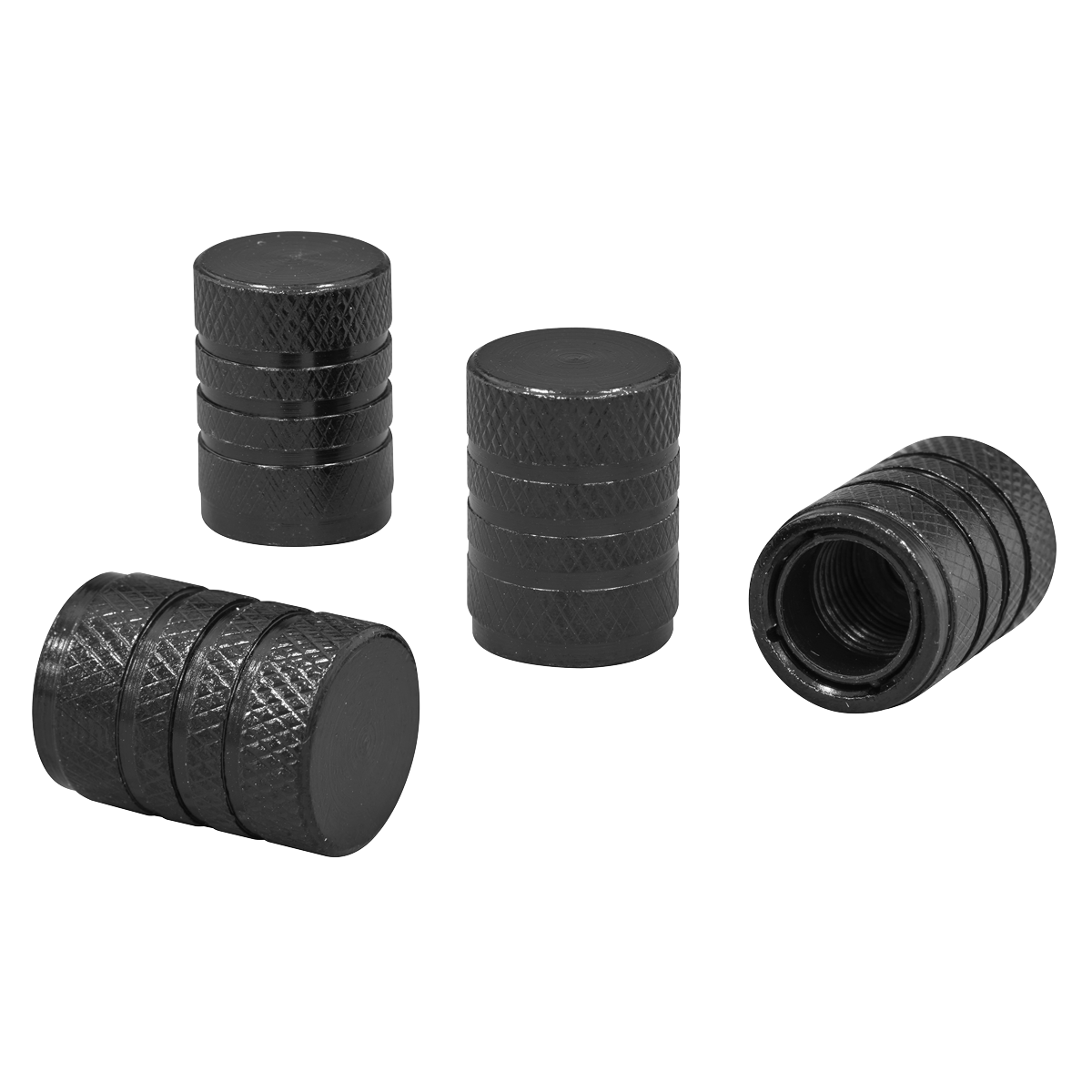 Sealey VCB4 Aluminium Valve Cap 4pc - Black Anodised