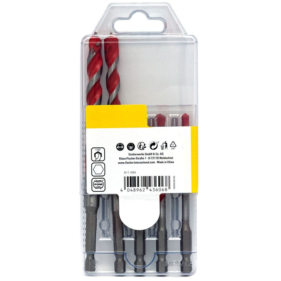 Fischer 561649 Universal Drill Bit D-U Hex Set 5-12 mm (5 pcs) For Brick/Wood/Tiles/Plastics/Steel/Concrete