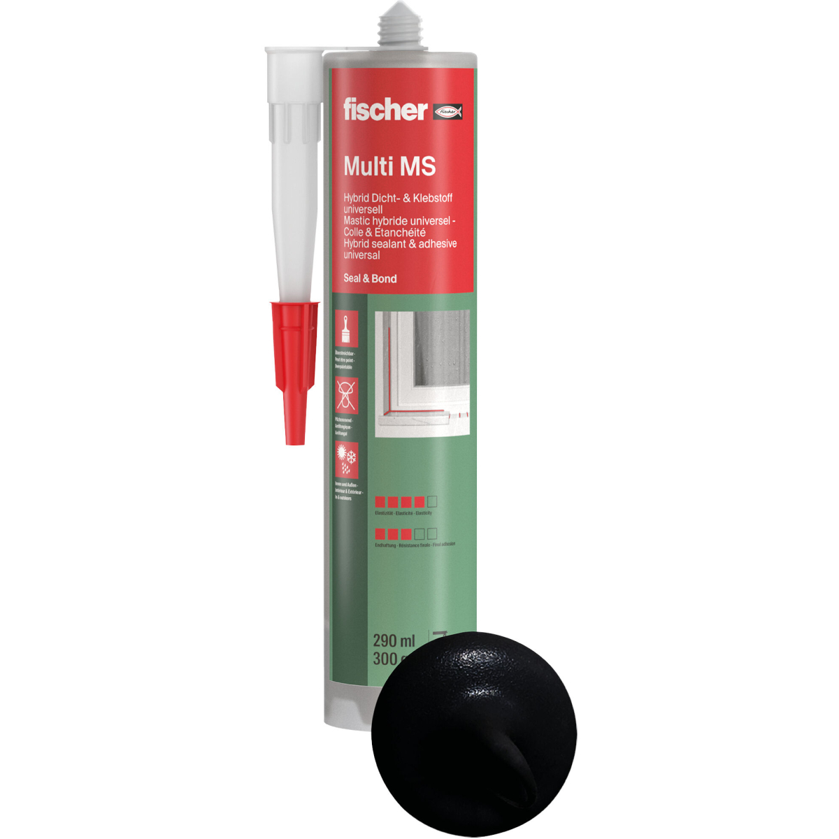 Fischer 503319 Multi MS Black Construction Sealant And Adhesive 290 ml (Pack x 12)