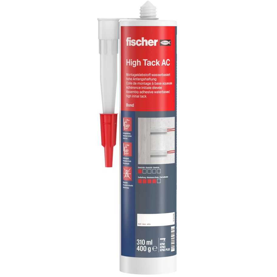 Fischer 53128 Mounting Adhesive High Tack AC White 310 ml  (Pack x 12)