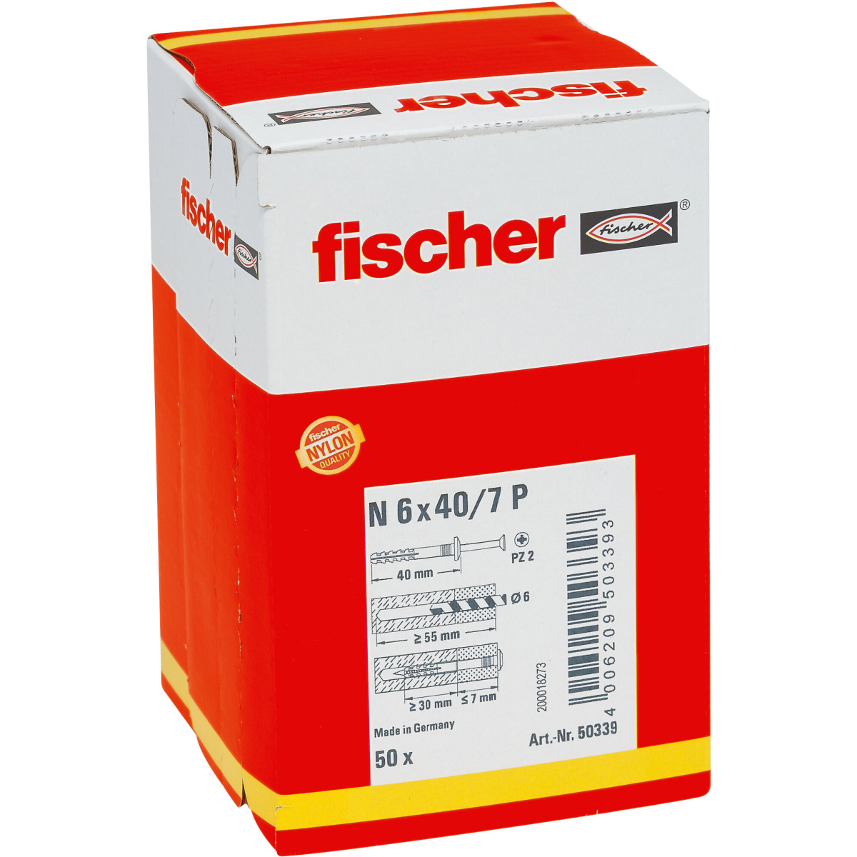 Fischer 50339 Hammerfix N 6 x 40/7 P Countersunk Head And Nail Screw gvz (Carton x 50)