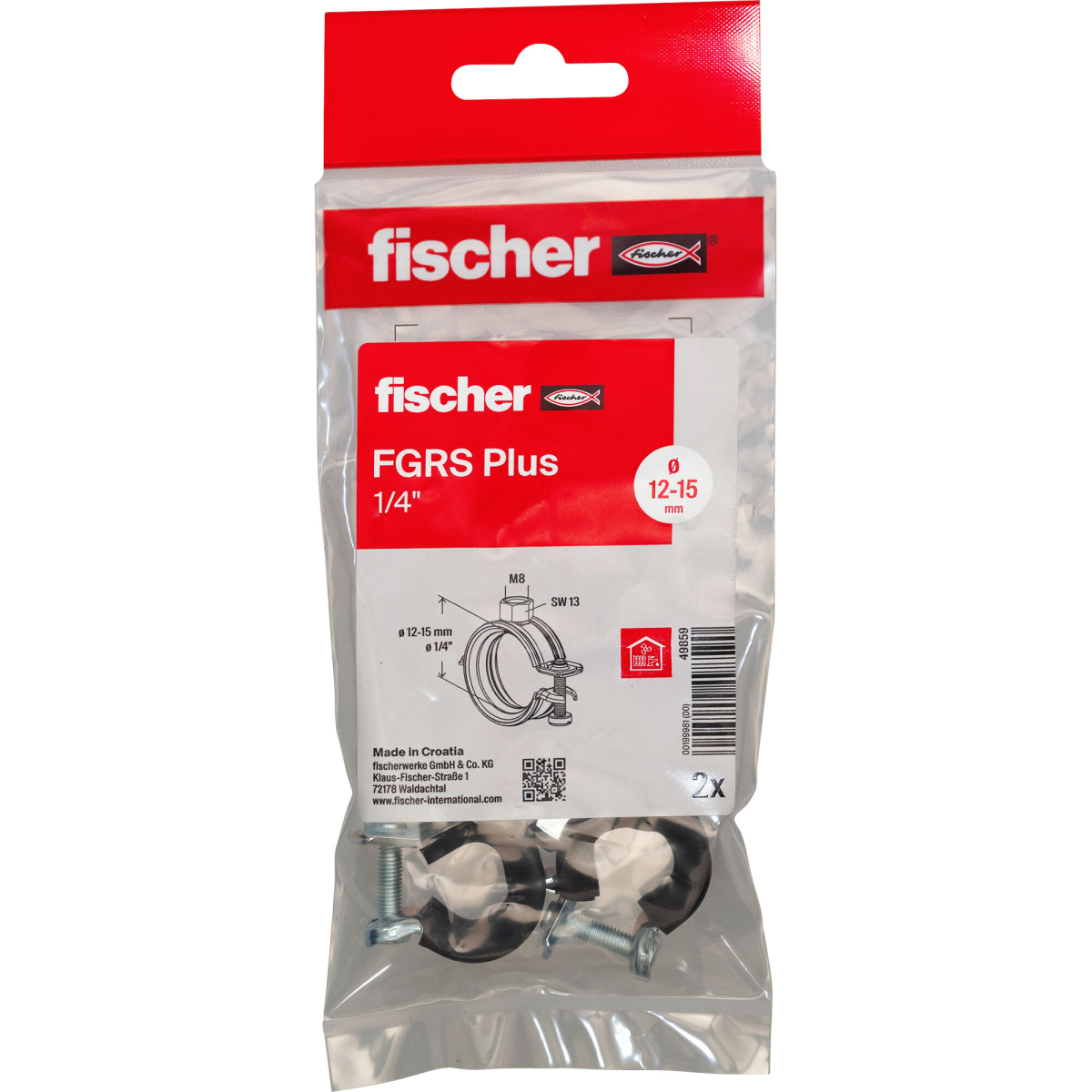 Fischer 49860 Hinged pipe clamp FGRS Plus 3/8" B  Pack x 2