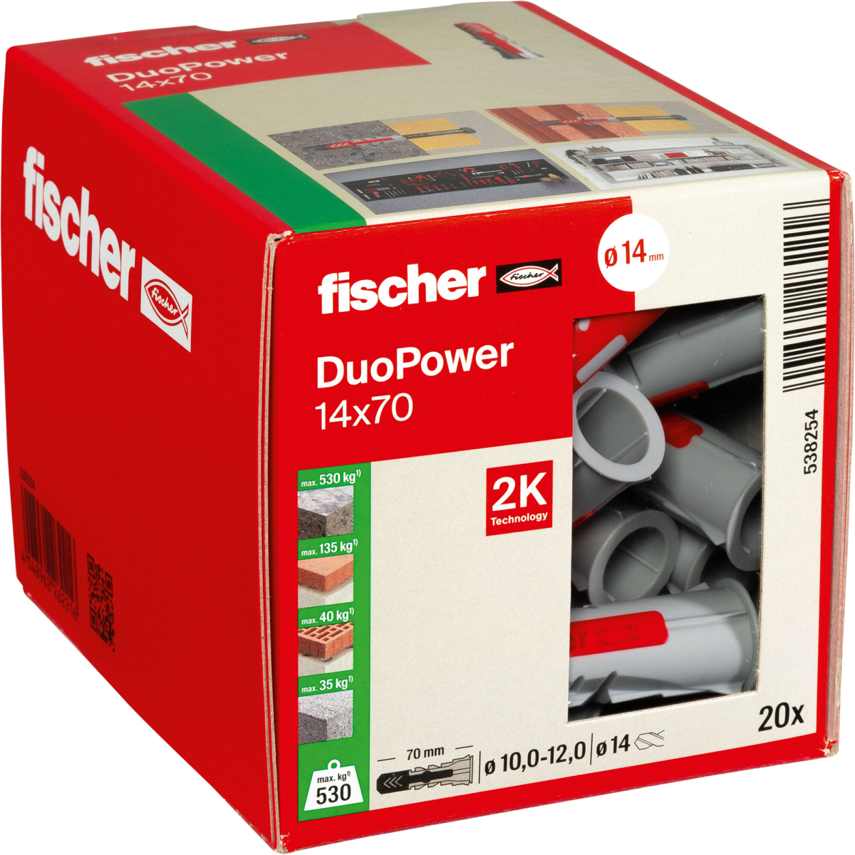 Fischer 538254 Duopower Nylon High Performance Plug 14 x 70mm Pack x 20