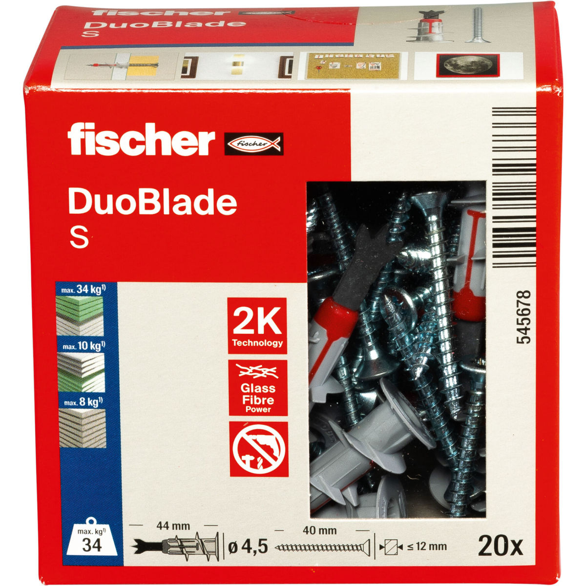 Fischer 545678 Plasterboard Fixing DuoBlade S With Screw (Pack x 20)