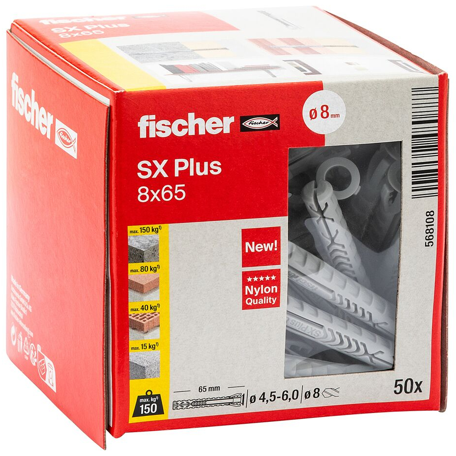 Fischer 568108 Expansion plug SX Plus 8 x 65 Pack x 50