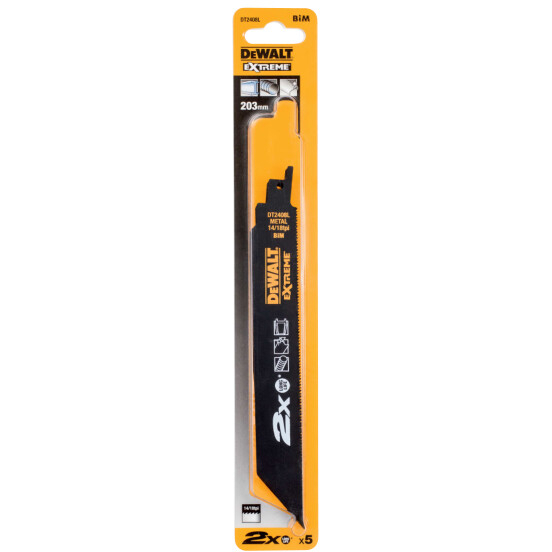 DeWalt DT2408L-QZ 2X Life Metal Reciprocating Blades 203mm 14/18 TPI  Pack x 5