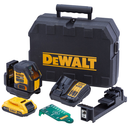 DeWalt DCLE34021D1-GB 18V Compact Cross Line Green Beam Laser With 1 x 2.0Ah Battery In Kitbox