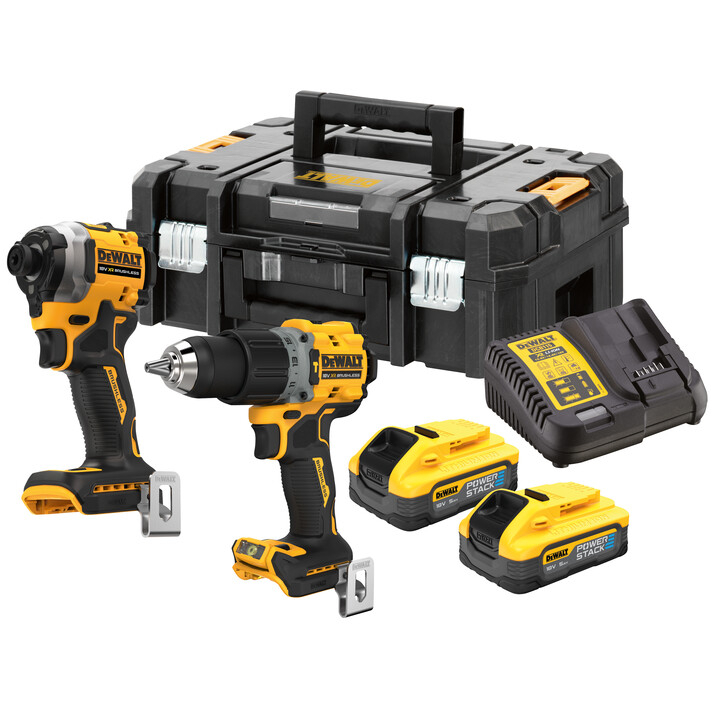 DeWalt DCK2050H2T-GB 18V XR G3 Compact Brushless Twin Kit DCD805/DCF850 with 2x 5.0Ah POWERSTACK Batteries In TSTAK
