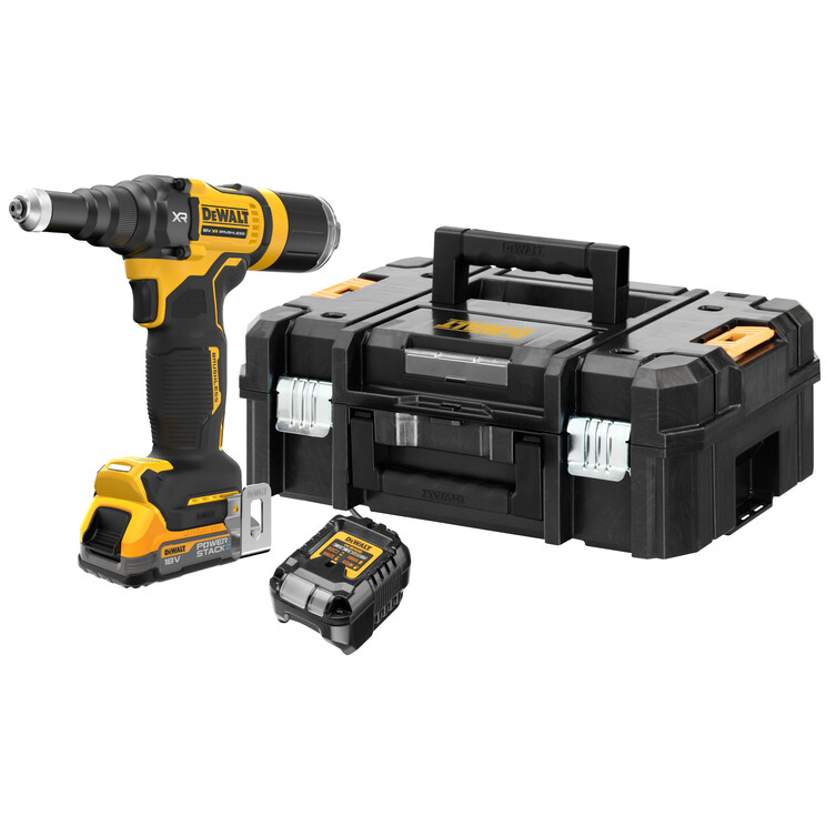 DeWalt DCF403E1T-GB 18v XR 3/16" (4.8mm) Brushless Riveter With 1 x 1.7Ah Compact Powerstack In TSTAK