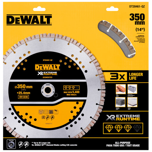 DeWalt DT20461-QZ All Purpose Diamond Wheel Segmented  EXTREME® RunTime 355mm x 25.4mm