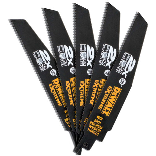 DeWalt DT2301L-QZ 152mm EXTREME Bi-Metal Reciprocating Saw Blade - For Rough Cutting of Wood With Nails Pack x 5