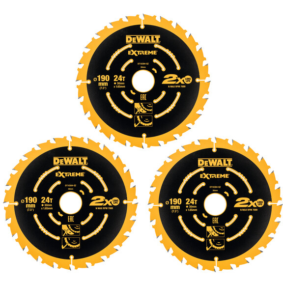 DeWalt DT10399-QZ 190mm 24T Extreme Framing Circular Saw Blade 3pk