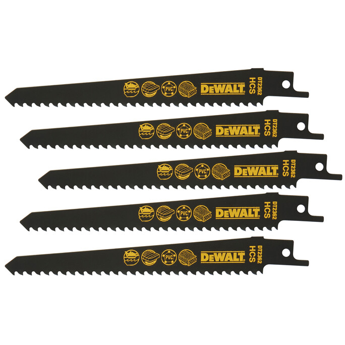 DeWalt DT2362-QZ 152mm HCs Reciprocating Saw Blades - Fine Fast Curved Cuts (S611D) Pack x 5