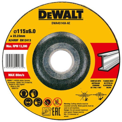 DeWalt DWA4514IA-AE Metal Grinding Wheel 115 x 6.3 x 22.23mm Type 27