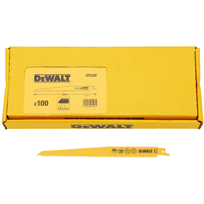 DeWalt DT2320-QZ 228mm Bi-Metal Reciprocating Saw Blades - For Fast Cuts In Wood With Nails (S111VF)  Pack x 100