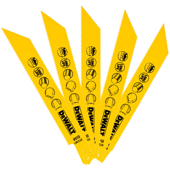 DeWalt DT2361-QZ 152mm Bi-Metal Reciprocating Saw Blades - For fast Cuts In Metal (S922BF) Pack x 5