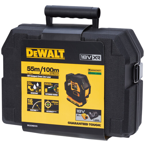 DeWalt DCLE34021D1-GB 18V Compact Cross Line Green Beam Laser With 1 x 2.0Ah Battery In Kitbox