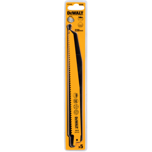 DeWalt DT2349-QZ 228mm Bi-Metal Reciprocating Saw Blades - For Fast Cuts In Wood With Nails (S1111VF) Pack x 5