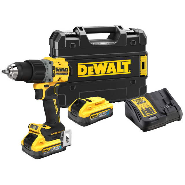 DeWalt DCD805H2T-GB 18V XR G3 POWERSTACK Compact Hammer Drill Driver  With 2 x 5.0Ah POWERSTACK Batteries in TSTAK