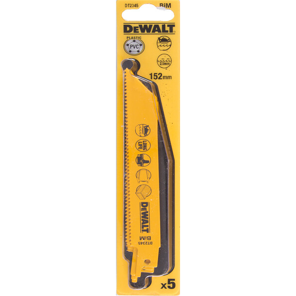 DeWalt DT2345-QZ 152mm Bi-Metal Reciprocating Saw Blades - For Universal Use (S922VF) Pack x 5