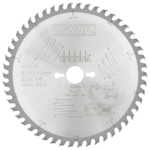 DeWalt DT4345-QZ Extreme Workshop Circular Saw Blade 250mm 50T Arbor DIA - 30mm