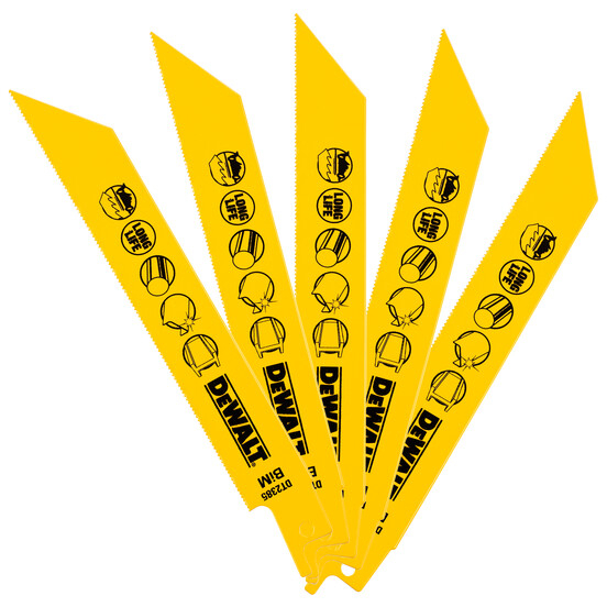 DeWalt DT2385-QZ 152mm Bi-Metal Reciprocating Saw Blades - For Fine Cuts In Metal (S922AF) Pack x 5