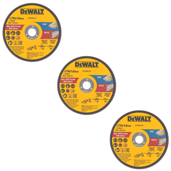 DeWalt DT20592-QZ 76mm Bonded Abrasive Cutting Discs Pack x 3
