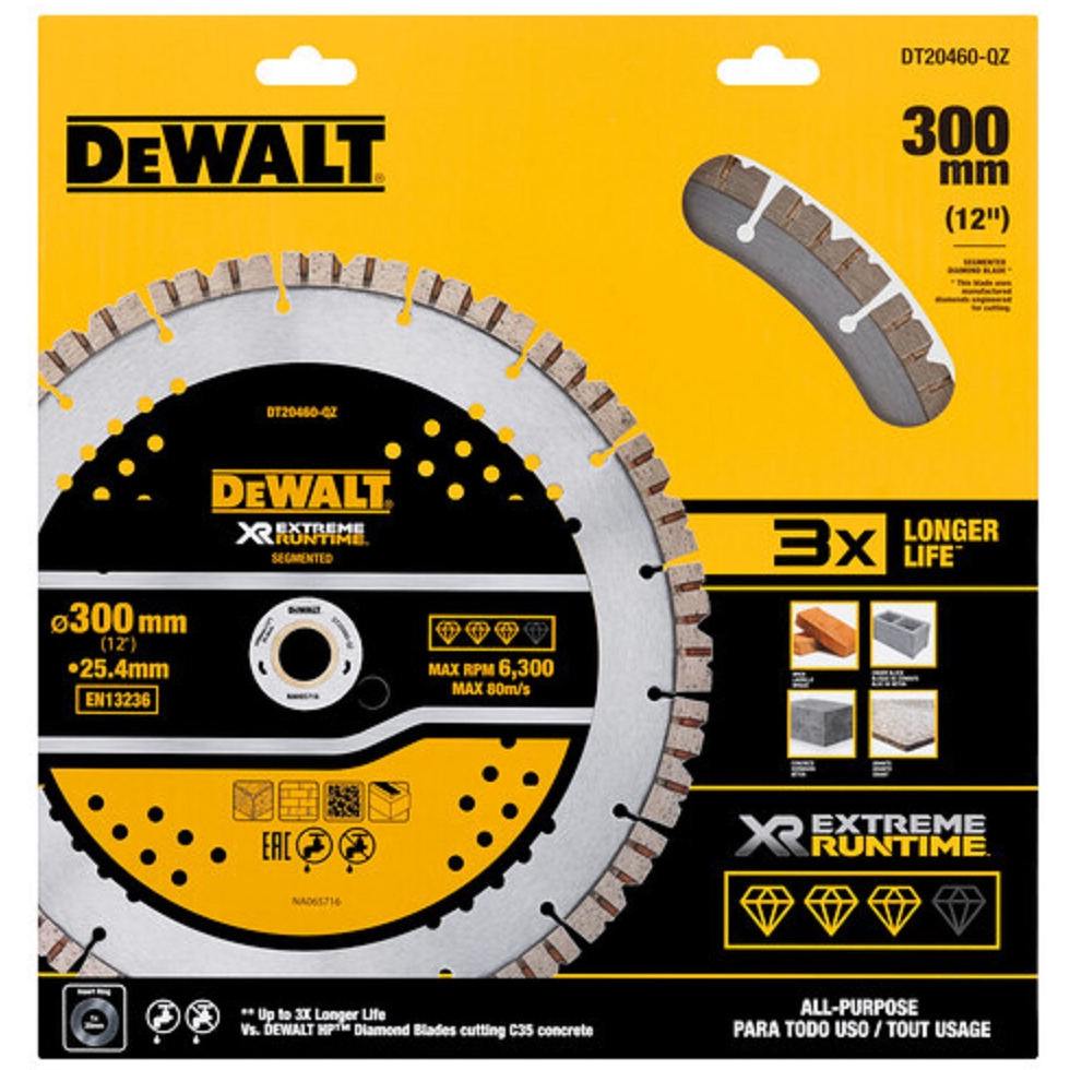 DeWalt DT20460-QZ All Purpose Diamond Wheel Segmented  EXTREME® RunTime 300mm x 25.4mm