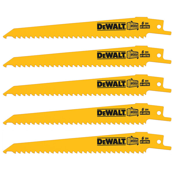 DeWalt DT2359-QZ 152mm Bi-Metal Reciprocating Saw Blades - For Fast Cuts In Wood With Nails (S611VF) Pack x 5