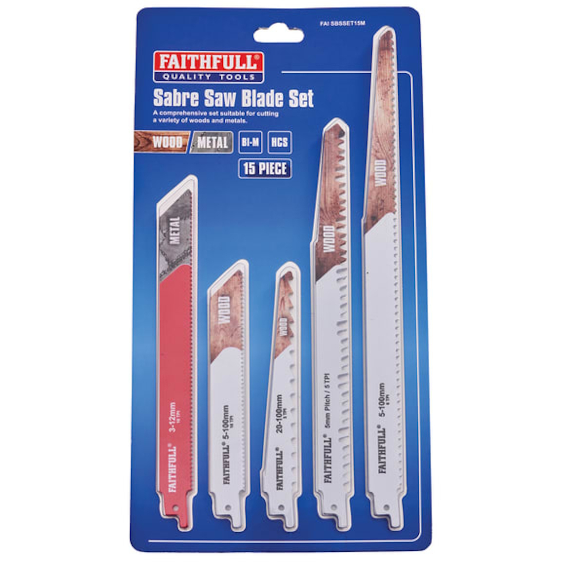 Faithfull FAISBSSET15M 15 Piece Sabre Saw Blade Set